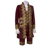 Yuanpgky Men Period Costume Ensemble Victorian Renaissance Tudor Rococo Coat Vest Pants Dickie Wrist Accessories for Themed Photoshoots(S Red)