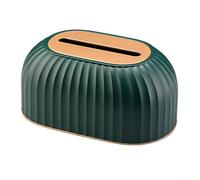 Yuanpgky Nordic Striped Tissue Box Holder for Rectangular Tissues, Plastic Napkin Box Cover with Lift Top Lid in Green, White, Dark Green and Black Colors -(dark green)