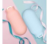 Yuanpgky Silicone Hot Water Bottle - Microwave & Fridge Safe 550ml Heat Pack with Leak-Proof Screw Cap and Knitted Cover for Warmth or Cold Therapy(Blue)