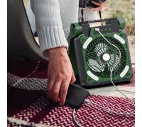 Yuanpgky Solar Powered Camping Fan with LED Lantern, 5200mAh Rechargeable Battery, Portable Multifunctional Outdoor Gear for Hiking and Use(Army green)