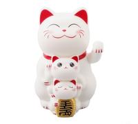 Yuanpgky Solar Powered Lucky Cat, Automatic Waving Maneki Neko, Fortune Cat Figurine, Family Of Three, Feng Shui Decoration Cashier Decor No Battery Required(White)