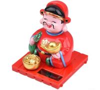 Yuanpgky Solar Powered Nodding God of Wealth Statue, Plastic Feng Shui Mascot Ornament for Car Desk Home Decoration, 7.5 x 9 cm, Auto Motion Decorative Figure