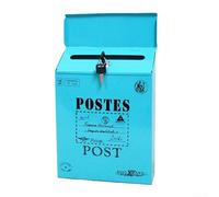 Yuanpgky Wall Mount Mailbox Compatible with for Outdoor Use, Vintage Retro Postal Letter Box with Lock, Waterproof Iron Wall Mounted Newspaper Storage, Large 29x22x6.5cm,(Blue)