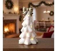 Yuanpgky White Ceramic Christmas Tree Figurine for Desktop Decor | Fine for clay Porcelain, Smooth Glazed Finish, Compact 11.2cm Size, For Shelves Mantels, Easy Wipe-clean Maintenance(A)