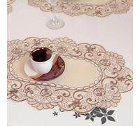Yuanpgky White Embroidered Lace Tablecloth with Satin Fabric for Wedding Party Decorations and Home Dining Events, Square Rectangle Oval Round Shapes Available in(2# (round 30 * 45cm))