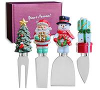 YUANQIAN 4-Piece Set with Christmas Resin Handles Cheese Knives, Xmas Charm for Charcuterie Board Tools