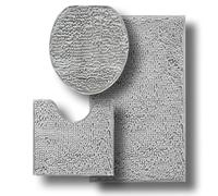 YUANQIAN Chenille 3-Piece Bath Rug Set - Lid Cover, Contour Mat & Bath Mat - Sumptuously Soft, Ultra-Absorbent, and Machine wash (Grey)