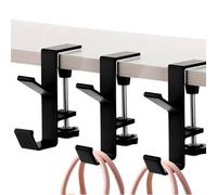 YUANQIAN Clamp-On Under Desk Headphone Holder Backpack Hook Students' Desk Hook with Adjustable Arm Clamp Women's Bag Handbag and Purse Holder -Suitable for Plate Between 1-5cm (3Pack Black, 3)