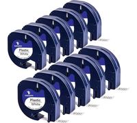 YUANQIMM 10 Pack 91331 Label Tape Replacement for DYMO LetraTag White Plastic Refills 91331 S0721660 Black on White Tape for Letra Tag Label Maker LT100H LT100T QX50 Printer, 12mm x 4m, 1/2" x 13'