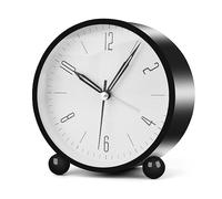 YUANRANER Analog Alarm Clocks for Bedrooms,4 inch Silent Non Ticking Battery Operated with Night Light,Small Retro Simple Design Clock for Table, Bedside,Desk,Travel(Black)