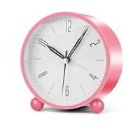 YUANRANER Analog Alarm Clocks for Bedrooms,4 inch Silent Non Ticking Battery Operated with Night Light,Small Retro Simple Design Clock for Table, Bedside,Desk,Travel(Pink)
