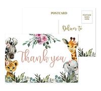 Yuansail Safari Baby Shower Thank You Postcards, Jungle Animal Floral Appreciation Post Cards, 25 cards - (bb002-ganxie)