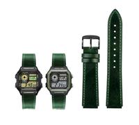 YUANSHXM-18mm Fit for Casio G-Shock AE-1200WH/1300/1000/A159/A158 AQ-S810W MRW-200H Band Genuine Leather Strap Men's Retro WatchBand Bracelet (Green black pin,18mm)