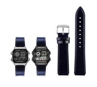 YUANSHXM-18mm Fit for Casio G-Shock AE-1200WH/1300/1000/A159/A158 AQ-S810W MRW-200H Band Genuine Leather Strap Men's Retro WatchBand Bracelet (Blue silver pin,18mm)