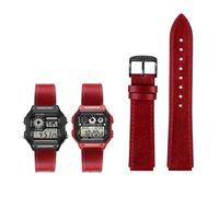 YUANSHXM-18mm Fit for Casio G-Shock AE-1200WH/1300/1000/A159/A158 AQ-S810W MRW-200H Band Genuine Leather Strap Men's Retro WatchBand Bracelet (Red black pin,18mm)