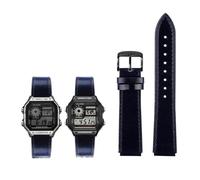 YUANSHXM-18mm Fit for Casio G-Shock AE-1200WH/1300/1000/A159/A158 AQ-S810W MRW-200H Band Genuine Leather Strap Men's Retro WatchBand Bracelet (Blue Black pin,18mm)