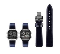 YUANSHXM-18mm Fit for Casio G-Shock AE-1200WH/1300/1000/A159/A158 AQ-S810W MRW-200H Band Genuine Leather Strap Men's Retro WatchBand Bracelet (Blue Black B,18mm)