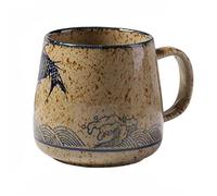 YUANstore 1pcs Vintage Coffee Mug Unique Japanese Retro Style Ceramic Cups, 380ml Kiln Change Clay Breakfast Cup Creative Gift for Friends Cups Includes lid and Spoon