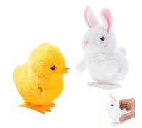 YuanVellora Easter Gifts for Kids - 2 PCS Wind Up Toys Plush Rabbit & Little Yellow Chicken, Clockwork Jumping Bunny and Chick Toys for Easter Egg Hunt, Party Favors, Basket Fillers, Fun Toys