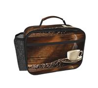 YUanyhr Coffee Cup and Coffee Beans Print Lunch Box Insulated Cooler Bag with Compartments Durable Thermal Bag for Picnic Camping Work