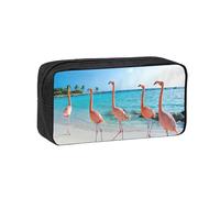 YUanyhr Pink Flamingo On Beach Print High Capacity Pencil Case, Big Pencil Bag Pouch Box Organizer Pen Case Supply for Shool