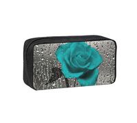YUanyhr Teal Gray Rose Flower Print High Capacity Pencil Case, Big Pencil Bag Pouch Box Organizer Pen Case Supply for Shool