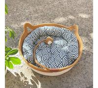 YUANYINSM Instinct Cat Basket, Handwoven Cotton Rope Cat Bed with Cushion, Scratch-Friendly Round Pet Nest, Breathable Cozy Boho for Indoor Cats (Large-2)