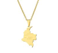 YUANYIRAN Colombia Map With Cities Pendant Necklace - Geometric Ethnic Style Unisex Couple Collarbone Chain Patriotic Flag Hip Hop Charm Jewelry For Fashion Gift,Gold,50Cm/19.6 In