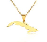 YUANYIRAN Cuba Republic Map Shape Pendant Necklace - Ethnic Style Glossy Unisex Couple Necklace Jewelry Charm Flag Pendant Patriotic Map Hip Hop Jewelry Fashion Gift,Gold,50Cm/19.6 In