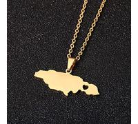 YUANYIRAN Jamaica Map Pendant Necklace - Ethnic Style Heart-Shaped Men And Women Couple Collarbone Chain Patriotic Flag Hip Hop Charm Jewelry For Commemorate Gift,Gold,50Cm/19.6 In