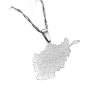 YUANYIRAN Map Of Afghanistan Pendant Necklaces - Ethnic Charm Patriotic Africa Map Flag Necklaces,Gold Color Classic Hip Hop Jewelry For Women Men Trend Party Gift,Silver,45Cm