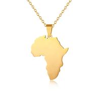 YUANYIRAN Map Of Africa Shape Pendant Necklace - Ethnic Glossy African Maps Charm Flag Pendant,Patriotic Map Hip Hop Jewelry For Men'S And Women'S Large Couple Gift,Gold,50Cm/19.6 In