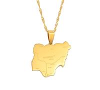 YUANYIRAN Map Of Nigeria Pendant Necklaces - Charm Africa Ethnic Maps Flag Thin Chain Necklaces, Patriotic Color Map Hip Hop Jewelry For Women Men Party Gift,60Cm