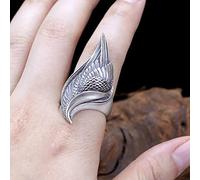 YUANYIRAN Retro Adjustable Opening Finger Ring - Vintage Hand Carving Phoenix Feather Rings, Unisex Charm Finger Ring Jewelry For Men Women Christmas Wedding Party Gift