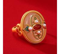 YUANYIRAN Ring For Women Chinese Adjustable - Retro Enamel Inlaid With Hetian Jade Open Band Rings, Elegant Palace Style Classical Charm Jewelry Gift For Christmas,Style 4
