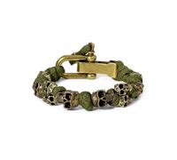 Yuanyora Skull Bracelet for Men Black Gothic Paracord Bracelet with Antique Skull Charms Adjustable Biker Punk Wristband Handwoven Survival Style Jewelry with U-Shackle Closure, 21 Centimeters To 23