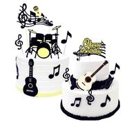 YuanYouTong 32 Pcs Music Notes Cake Toppers Guitar Cake Topper Disco Cake Decorations Happy Birthday Cake Topper Personalised Cupcake Topper for Baby Shower, Girls, Women, Men, Rock and Theme Party