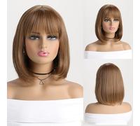 YuanYouTong Short Brown Wigs for Women, Short Brown Bob Wig with Fringe, Natural Synthetic Straight Wig for Daily Use or Fancy Dress Accessory Costume Cosplay Halloween Christmas Party