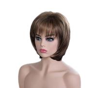 YuanYouTong Short Dark Brown Wig for Women, Pixie Cut Wig with Bangs, Ombre Brown Mixed Blonde with Dark Roots, Natural Looking Layered Straight Synthetic Hair Wig for Cosplay Party Daily Use