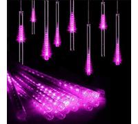 YUANYUYING Waterproof Solar Garden Lights, Solar Meteor String Lights with 288 LEDs Falling Raindrop Effect, 50cm 8 Tubes Blue Outdoor Lights for Garden, Holiday, Party, Wedding & Christmas (Pink)
