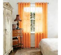 YUANZHI Net Curtains 120 x 130 cm Eyelet, Breathable, Privacy Eyelet Curtains, Short Drapes Lightweight, Elegant, Wrinkle Resistant for Living Room, Bedroom, French Door, Orange