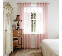 YUANZHI Net Curtains 90 x 130 cm Eyelet, Breathable, Privacy Eyelet Curtains, Short Drapes Lightweight, Elegant, Wrinkle Resistant for Living Room, Bedroom, French Door, Pink