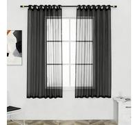 YUANZHI Sheer Curtains 100 x 130 cm Solid, Sunlight Filtering, Soft Eyelet Curtains, Semi Sheer Privacy Soft Curtain Voile Textured, Modern for Dinning Small Windows, Black