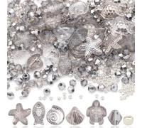 YUANZHIRUN Glass Beads for Jewelry Making Kit, Ocean Themed Include Glass Bicone/Shaped Fish/Starfish/Turtle/Snail/Shell/Loose Spacer Beads for DIY Supplies Bracelets Necklaces Earrings (Gray)