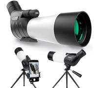 YUANZIMOO 25-75x60 Spotting Scopes for Target Shooting Spotter Scope Hunting Bird Watching 45 Degree Angled with Tripod Carrying Bag Smartphone Adapter White