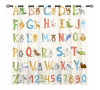 YUANZU ABC Curtains - Kids Boys Girls Eyelet Blackout Alphabet with Cartoon Animals Print Pattern Thermal Insulated Room Darkening Window Drapes for Nursery Baby Bedroom 2 Panels W75cm x D166cm