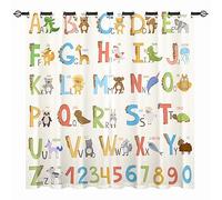 YUANZU ABC Curtains - Kids Boys Girls Eyelet Blackout Alphabet with Cartoon Animals Print Pattern Thermal Insulated Room Darkening Window Drapes for Nursery Baby Bedroom 2 Panels W106cm x D160cm