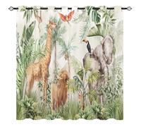 YUANZU African Animal Curtains - Safari Jungle Tropical Elephant Lion Giraffe Monkey Palm Trees Flowers Print Pattern Eyelet Blackout Window Drapes for Kids Nursery Bedroom 2 Panels W168cm x D137cm