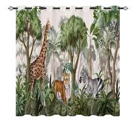 YUANZU African Animal Curtains - Safari Jungle Tropical Tiger Zebra Giraffe Monkey Palm Trees Flowers Print Pattern Eyelet Blackout Window Drapes for Kids Nursery Bedroom 2 Panels W106cm x D160cm