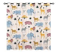 YUANZU African Wild Animal Curtains - Kids Adorable Hand Drawn Safari Themed Repeat Print Pattern Eyelet Blackout Room Darkening Window Drapes for Boys Girls Nursery Bedroom 2 Panels W117cm x D137cm